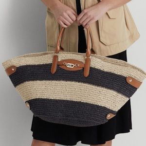 Lauren Ralph Lauren striped straw tote new with tags retail $550